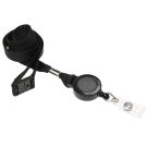 15mm rPET Black Access Card Lanyards with Flat Breakaway & Integrated Card Reel - Pack of 50