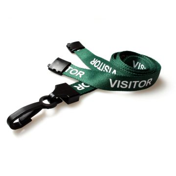 15mm rPET Visitor Lanyards Plastic J-Clip - Pack 100 / green