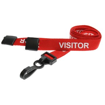 15mm rPET Visitor Lanyards Plastic J-Clip - Pack 100 / red