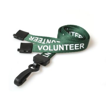 15mm rPET Volunteer Green Lanyards plastique J-Clip - Pack 100