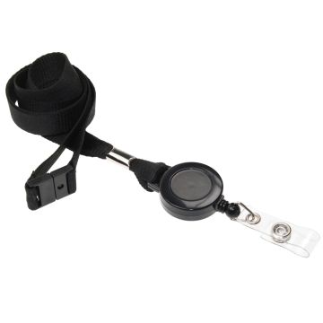 15mm rPET Black Access Card Lanyards with Flat Breakaway & Integrated Card Reel - Pack of 50